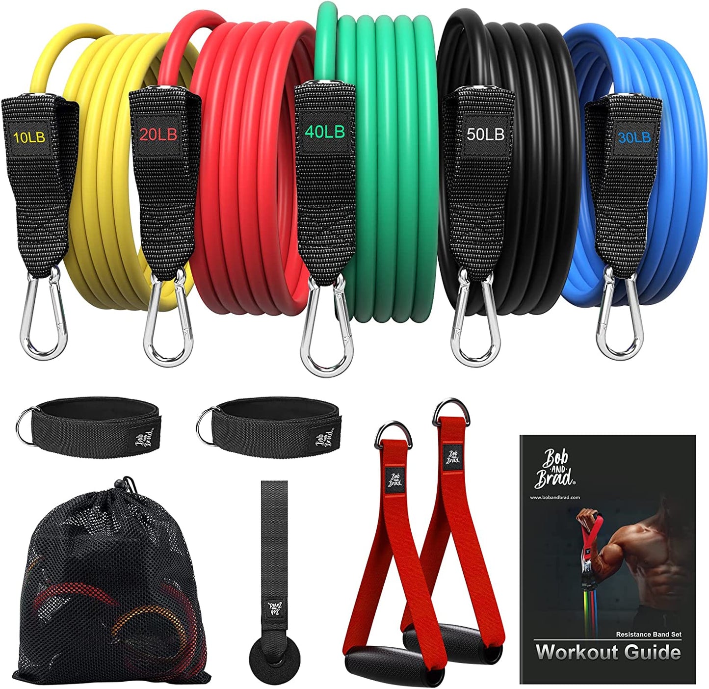 Resistance Bands Set, Stackable up to 125-150 Lbs Workout Bands with Handles, Door Anchor & Ankle Straps - Heavy Duty Exercise Bands for Strength Training, Home Gym Fitness