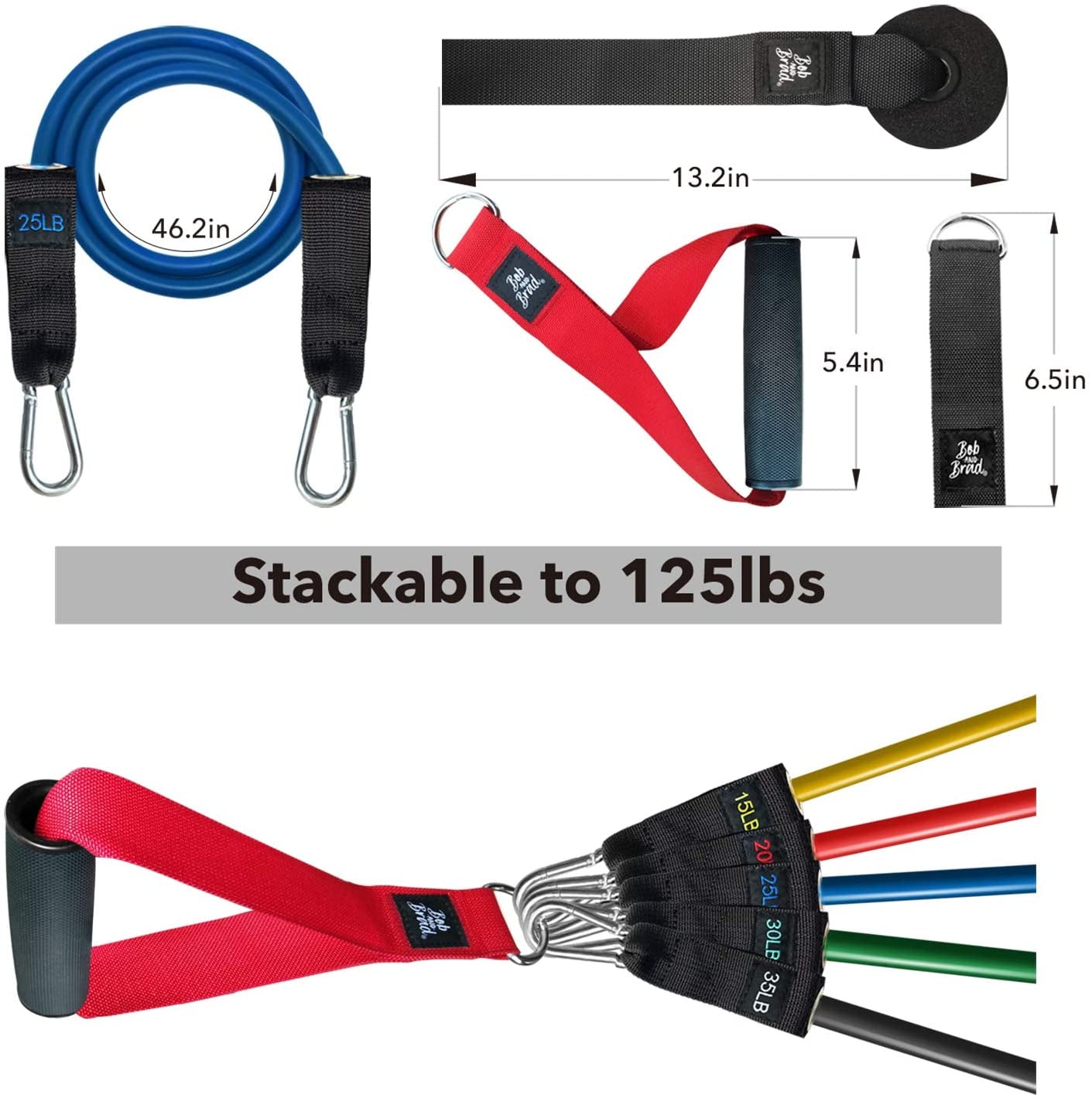 Resistance Bands Set, Stackable up to 125-150 Lbs Workout Bands with Handles, Door Anchor & Ankle Straps - Heavy Duty Exercise Bands for Strength Training, Home Gym Fitness